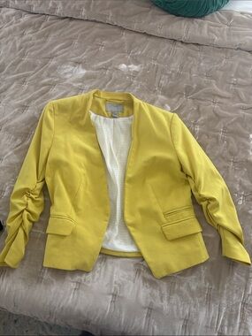 H&M Mustard Yellow Collarless Open Blazer